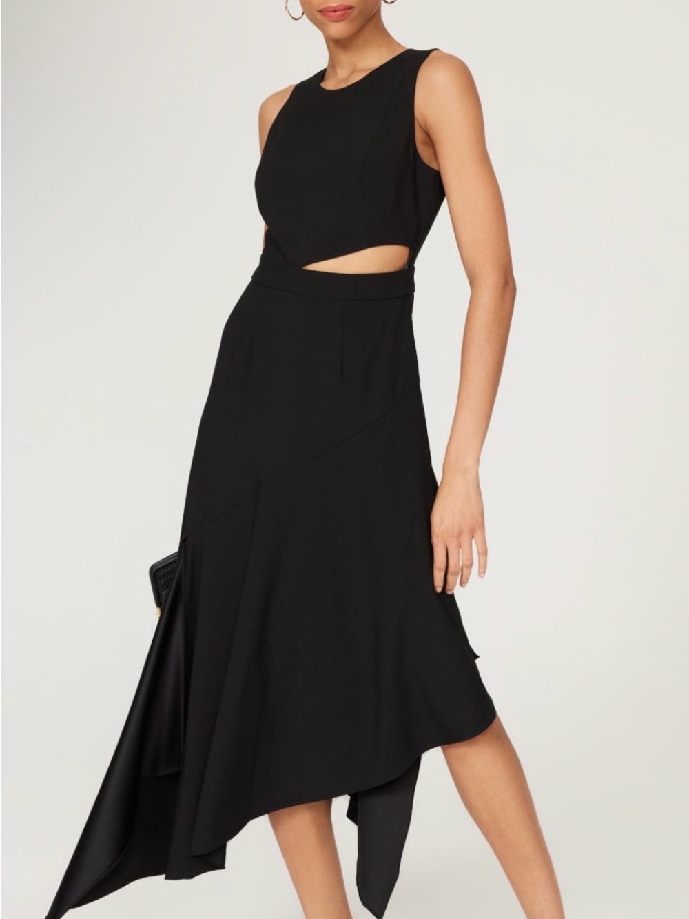 Obando Black Sleeveless High-Low Cutout Midi Dress
